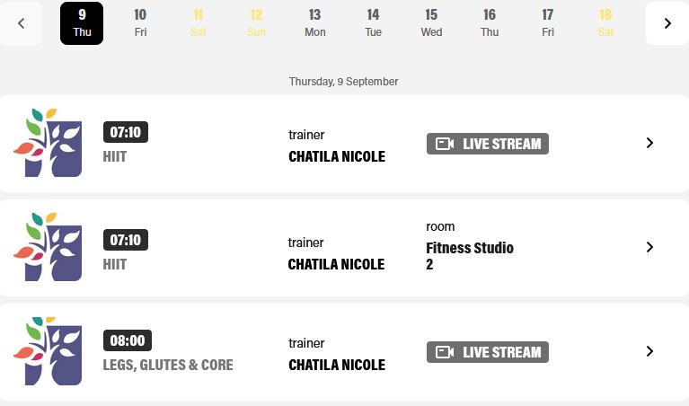 picture of the fitness suite timetable