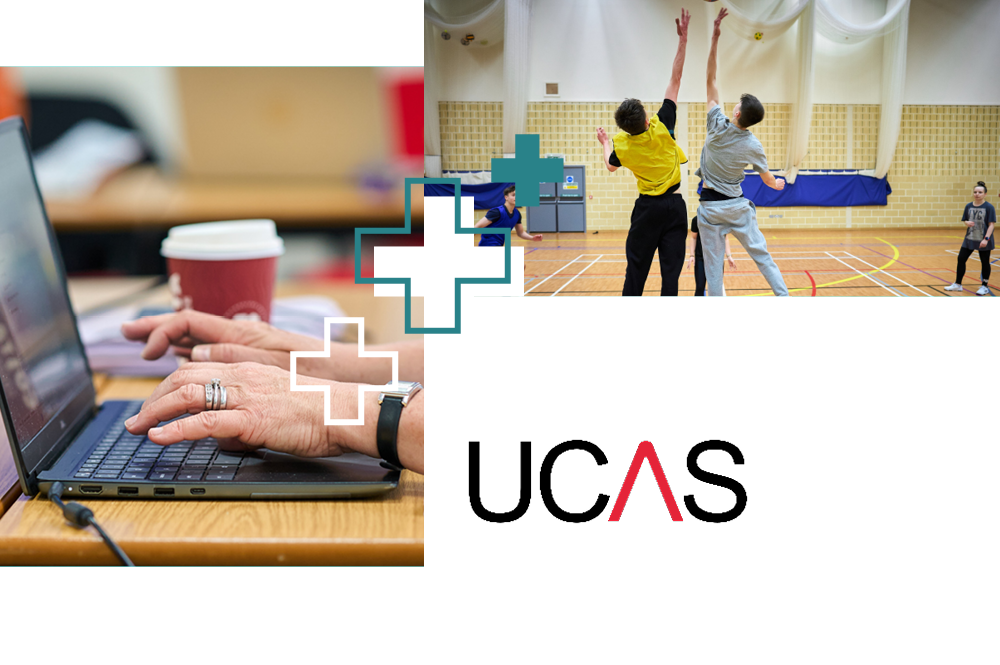 Various student in class and the UCAS logo