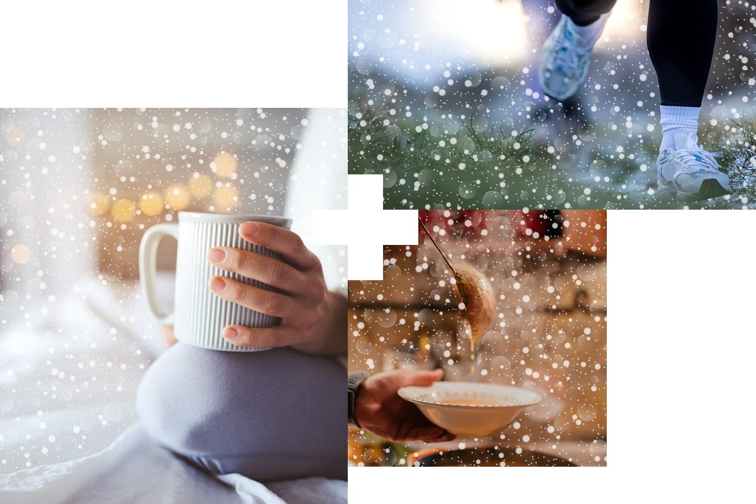 cozy winter photos of soup and hot drinks