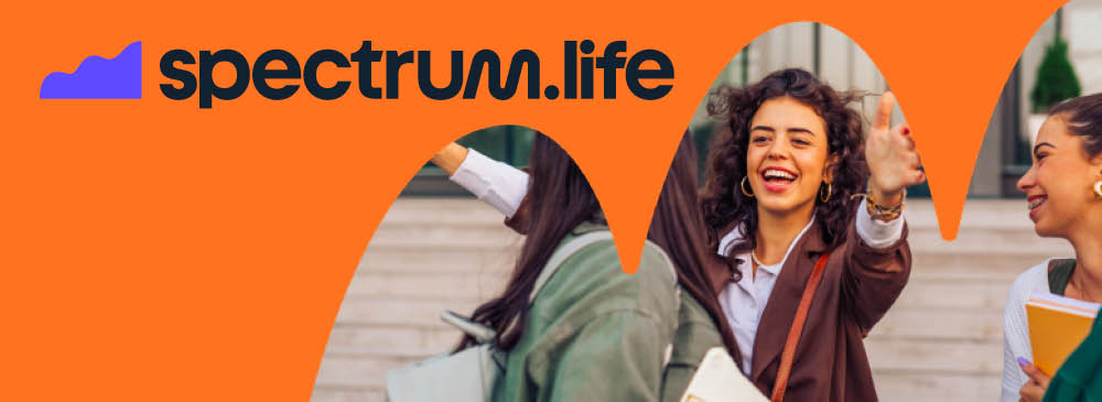 group of 3 friends meeting each other with spectrum life logo