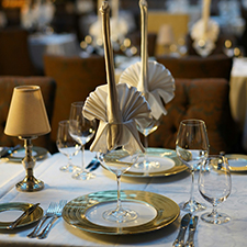 table set up in a fancy restaurant