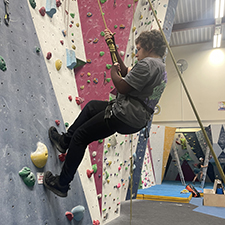 ember on the climbing wall in the asw