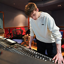 student in recording studio